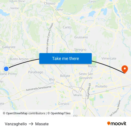 Vanzaghello to Masate map