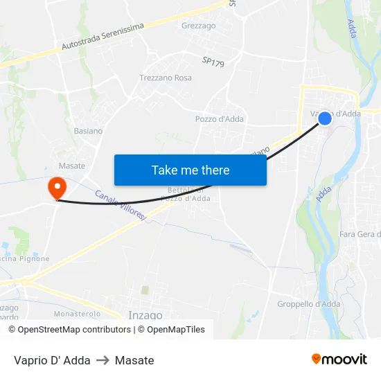 Vaprio D' Adda to Masate map