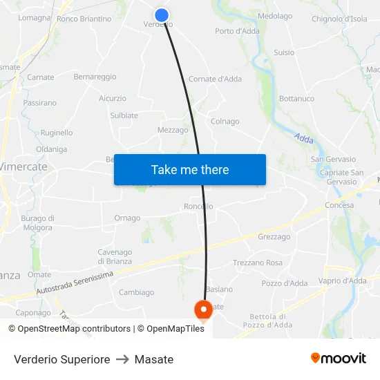 Verderio Superiore to Masate map