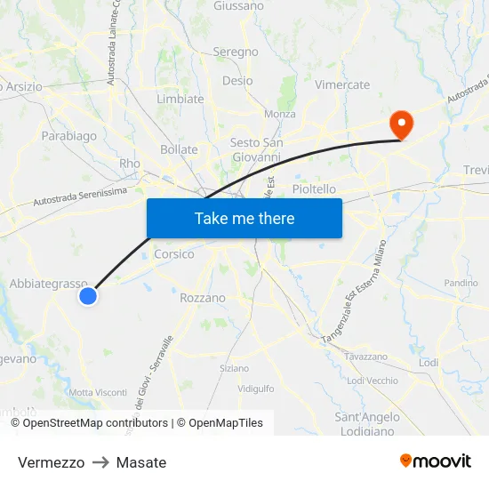 Vermezzo to Masate map