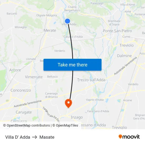 Villa D' Adda to Masate map