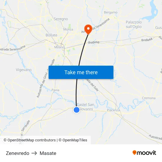 Zenevredo to Masate map