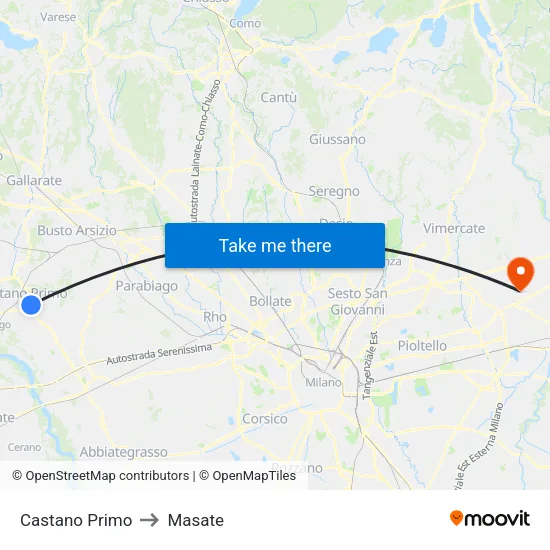 Castano Primo to Masate map