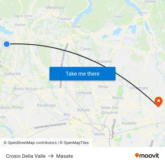 Crosio Della Valle to Masate map