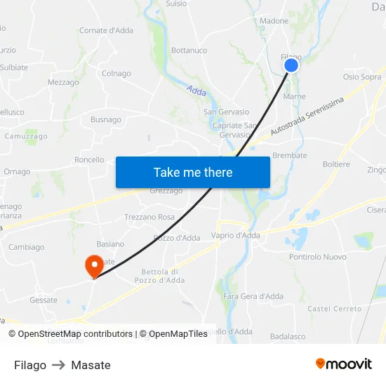 Filago to Masate map