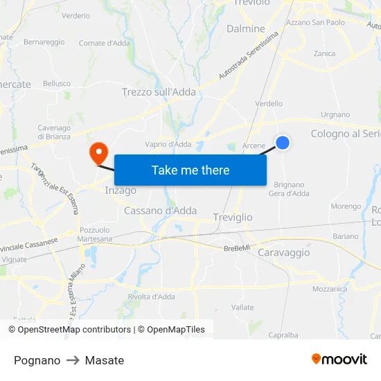 Pognano to Masate map