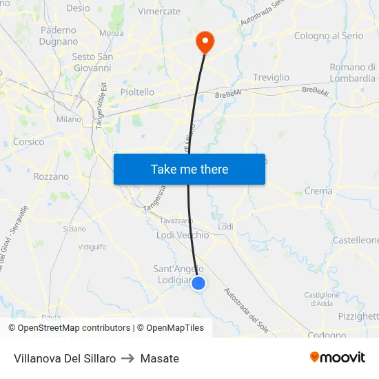 Villanova Del Sillaro to Masate map