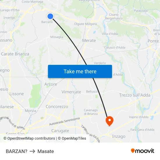 Barzan to Masate map