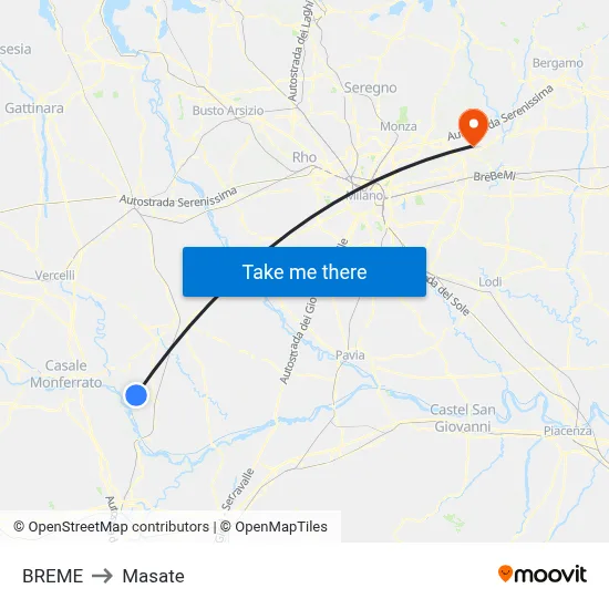 Breme to Masate map