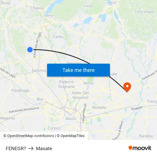 Fenegro to Masate map