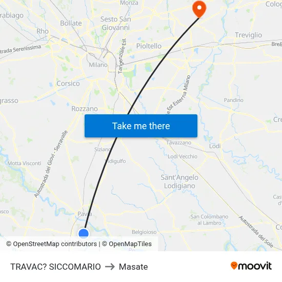 Travacò Siccomario to Masate map
