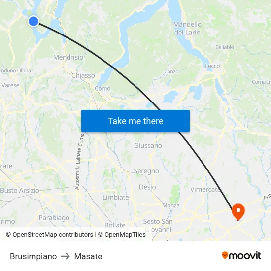 Brusimpiano to Masate map