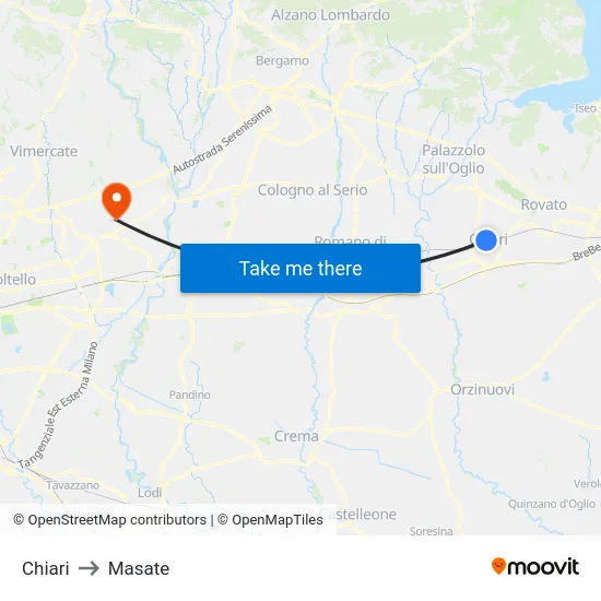 Chiari to Masate map
