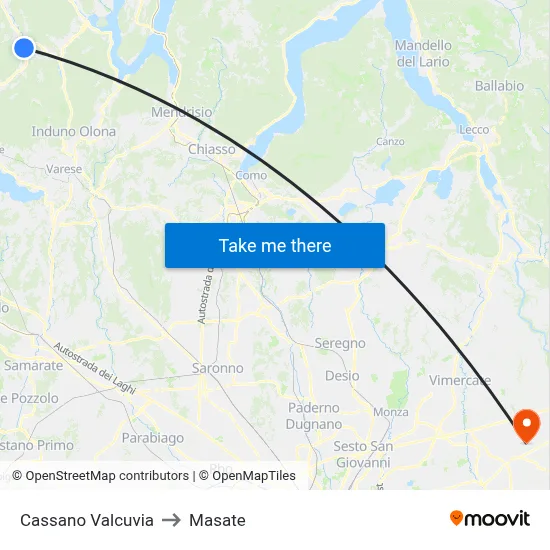 Cassano Valcuvia to Masate map