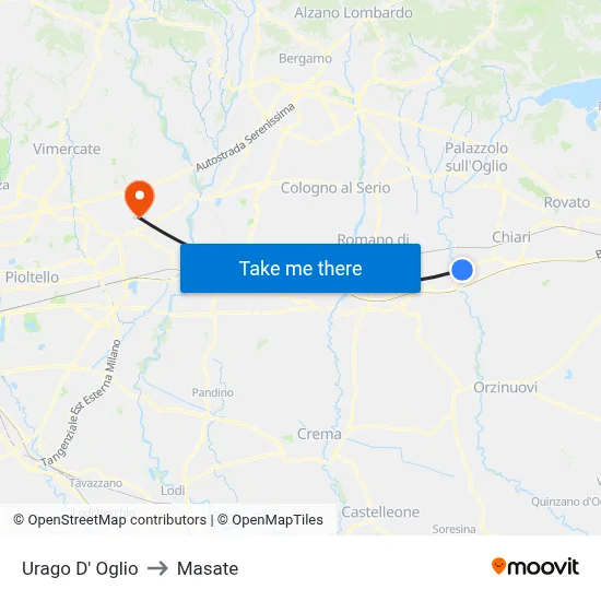 Urago D' Oglio to Masate map