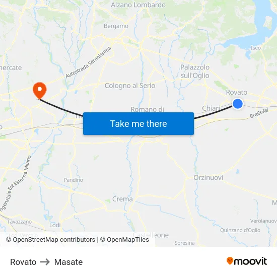 Rovato to Masate map