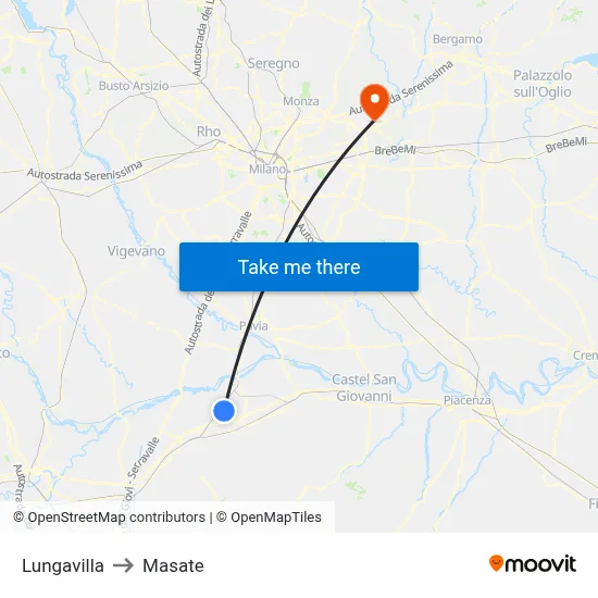 Lungavilla to Masate map
