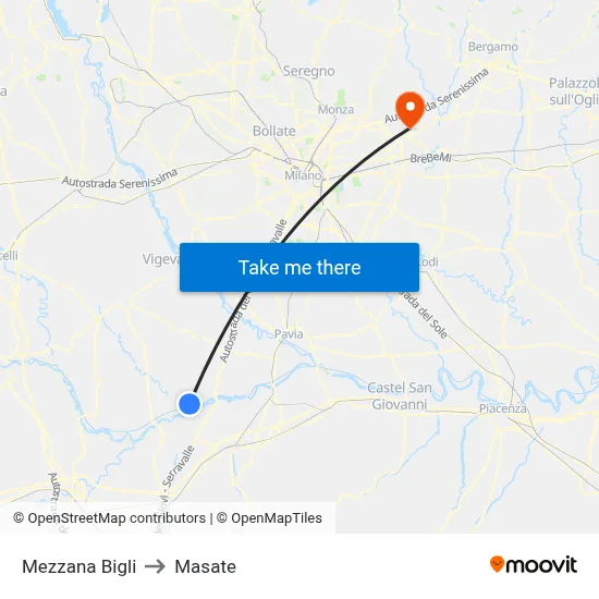 Mezzana Bigli to Masate map