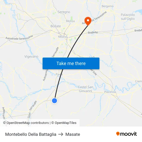 Montebello Della Battaglia to Masate map
