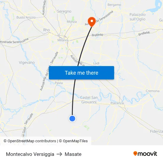 Montecalvo Versiggia to Masate map