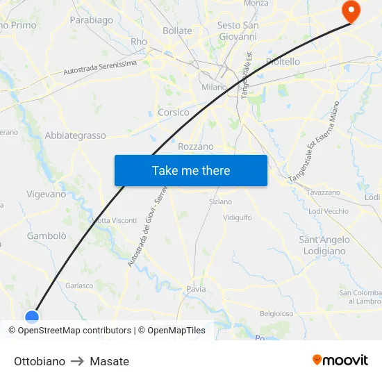 Ottobiano to Masate map