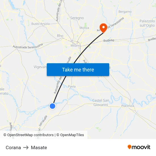 Corana to Masate map