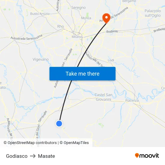 Godiasco to Masate map