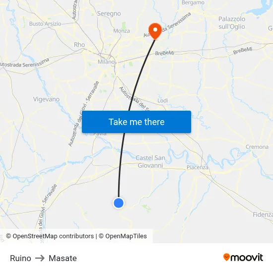 Ruino to Masate map