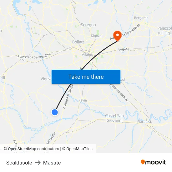 Scaldasole to Masate map