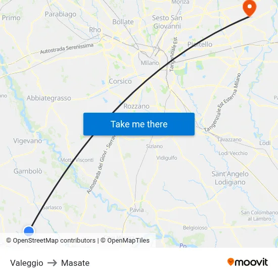 Valeggio to Masate map
