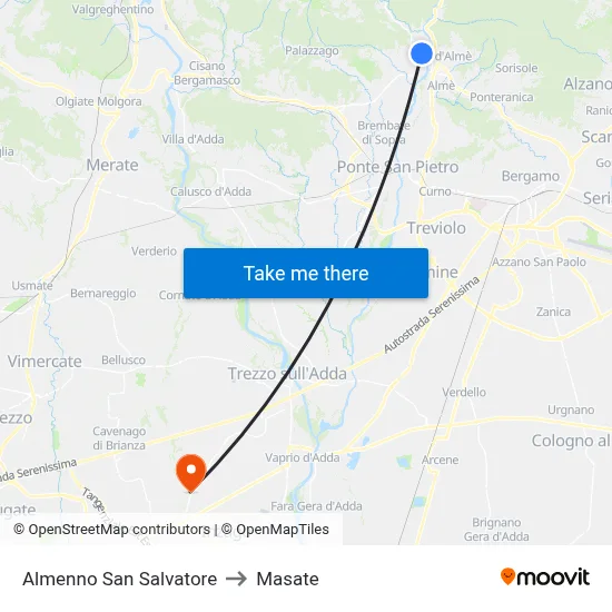 Almenno San Salvatore to Masate map