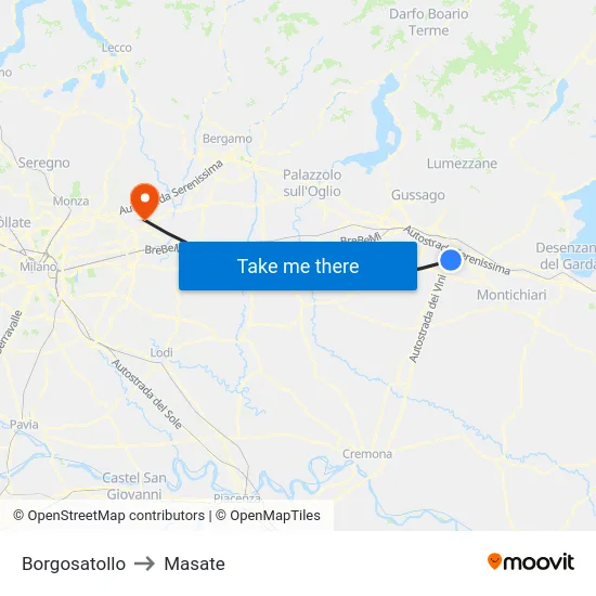 Borgosatollo to Masate map