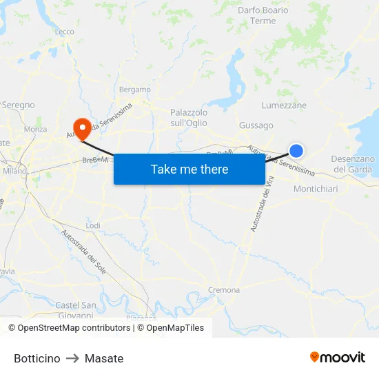 Botticino to Masate map