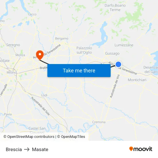 Brescia to Masate map