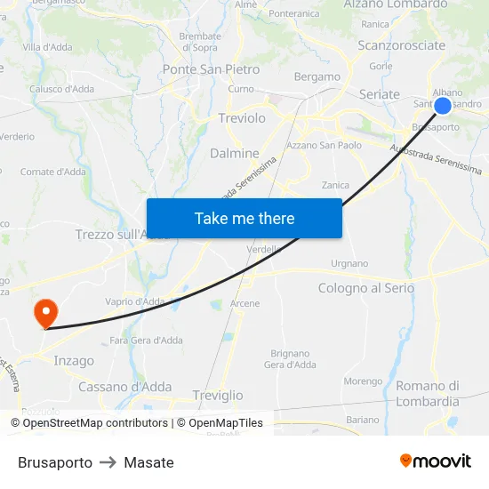 Brusaporto to Masate map