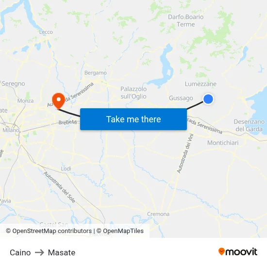 Caino to Masate map