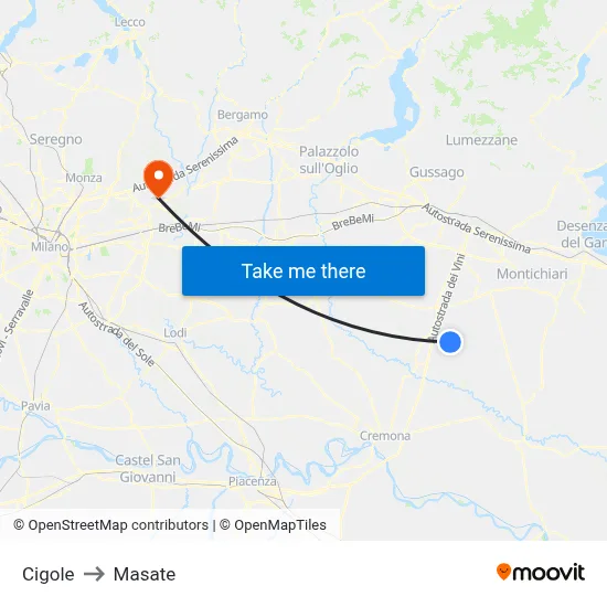 Cigole to Masate map
