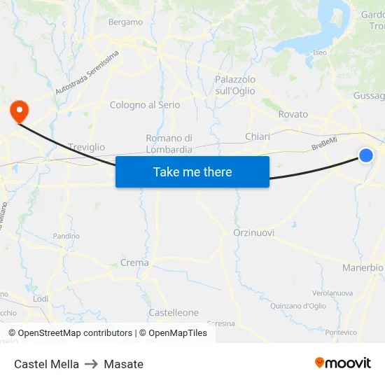 Castel Mella to Masate map