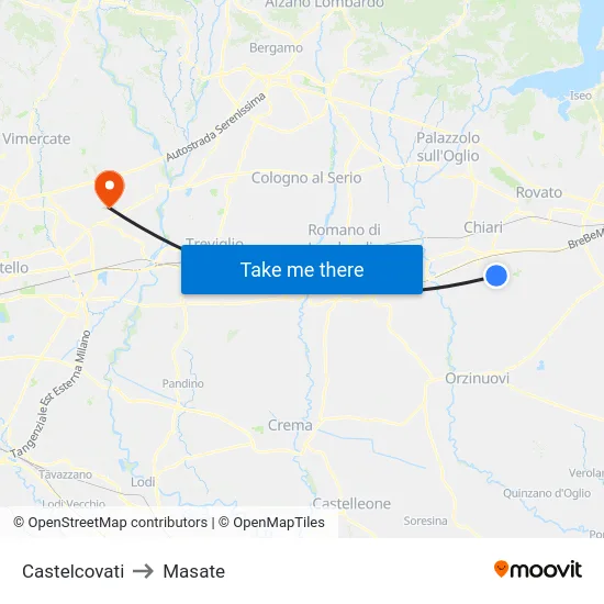 Castelcovati to Masate map