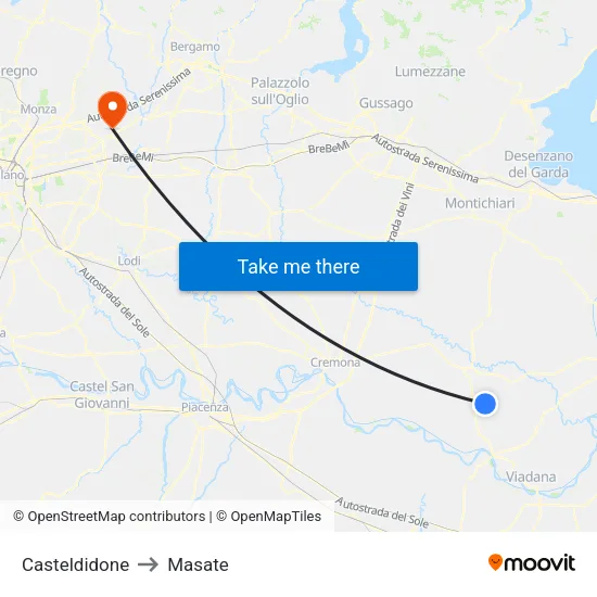 Casteldidone to Masate map