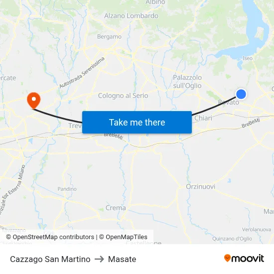 Cazzago San Martino to Masate map