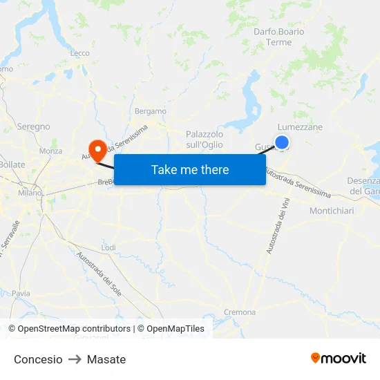 Concesio to Masate map