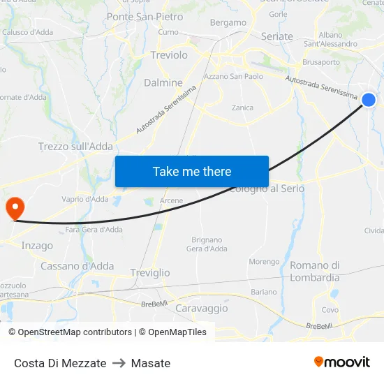 Costa di Mezzate to Masate map