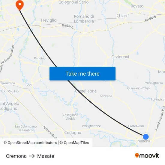 Cremona to Masate map