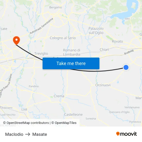 Maclodio to Masate map