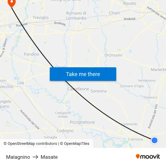 Malagnino to Masate map