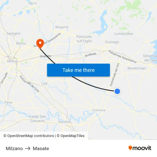Milzano to Masate map