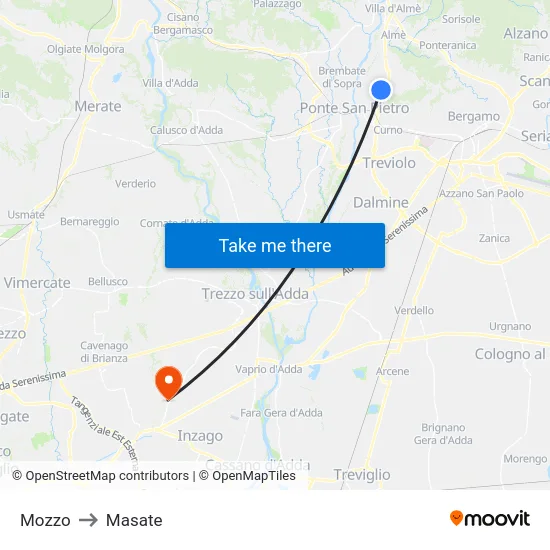 Mozzo to Masate map