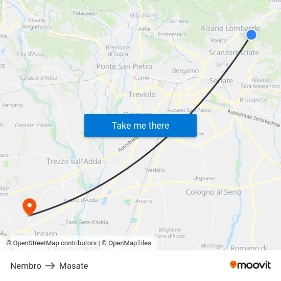 Nembro to Masate map