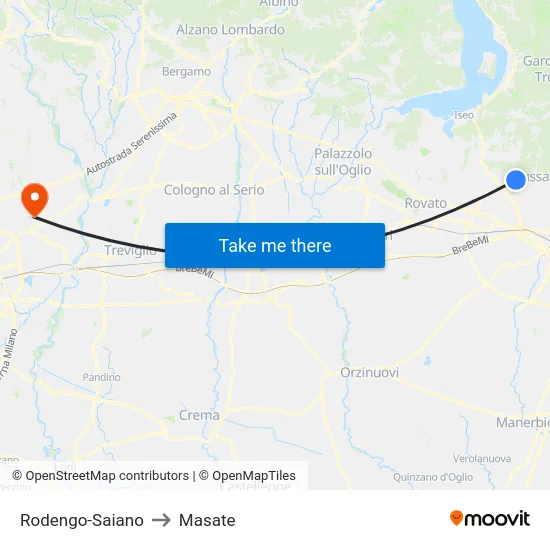 Rodengo-Saiano to Masate map